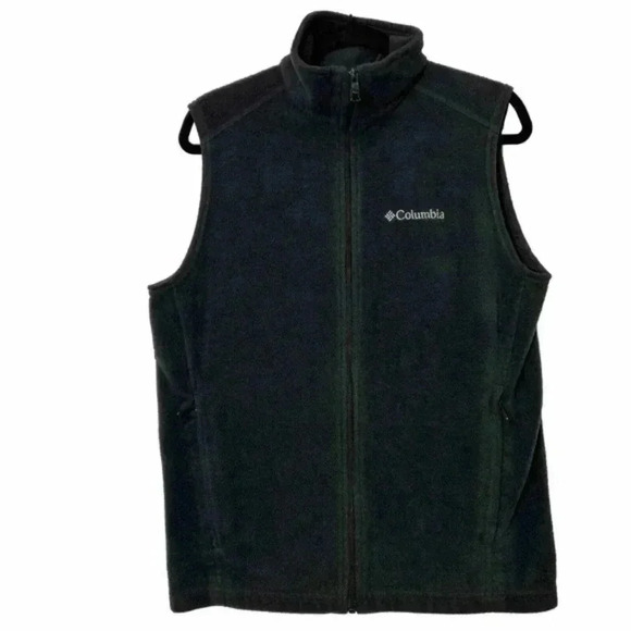 Columbia Fleece Vest Men's S Full Zip Charcoal Black Sleeveless Jacket Layer - Picture 1 of 5